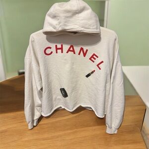 CHANEL  white Hoodie Red Lipstick authentic oversized size M